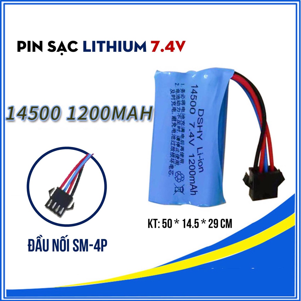 Pin Sạc Lithium 7.4V 14500 Cổng Nối SM-4P 500mAh và 1200mAh - Đô Shop