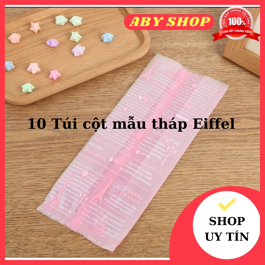 Túi cột mẫu tháp Eiffel hồng ⚡ HÀNG LOẠI 1 ⚡ 10 cái túi cột đựng bánh thiết kế tiện lợi dễ sử dụng