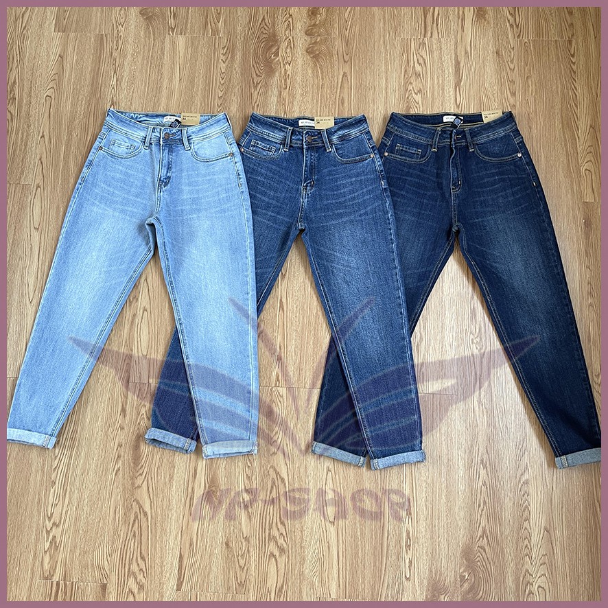 Quần baggy jean nữ 9 tấc lưng cao NPSHOP, quần bò baggy dáng lửng cạp cao basic NPQUAN030