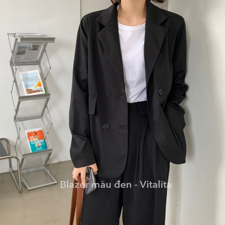 Áo Blazer nữ 2 lớp túi nắp [Ảnh Video thật] - Màu Đen / Nâu / Be / Kẻ nâu - chất vải dày dặn lên Form cực đẹp