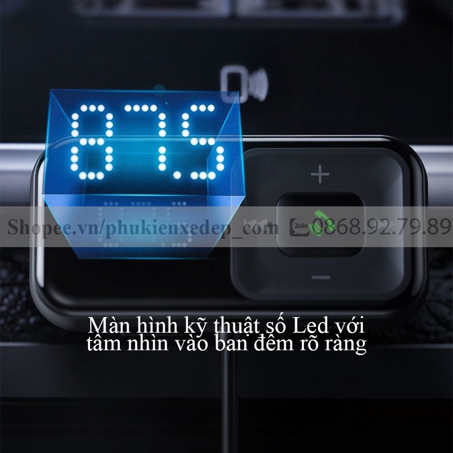 Tẩu sạc ô tô CAO CẤP- CHÍNH HÃNG - CBaseus S16 Bluetooth 5.0 tích hợp FM MP3 đọc thẻ nhớ công suất 15W