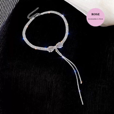 Vòng Cổ Đá, Choker Đính Đá Lấp Lánh Thắt Nơ Trước Điệu Đà Vòng Cổ ROSE VC119