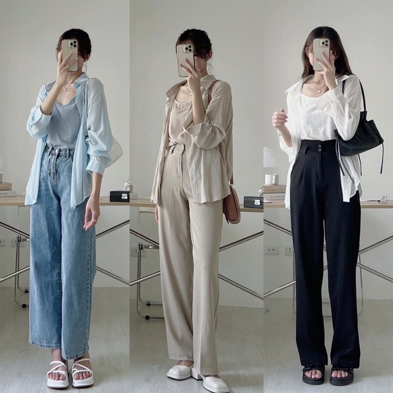 [Hàng chất lượng]Set sơ mi kèm áo hai dây”Decheeep” chất tơ xước Quảng Cháu