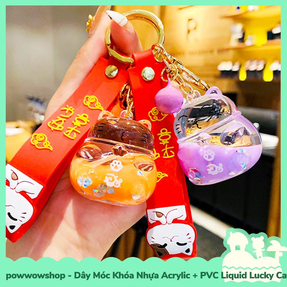 [Sẵn VN - Hỏa Tốc] Dây Móc Khóa Nhựa Acrylic + PVC Liquid Mẫu Mèo May Mắn Lucky Cat