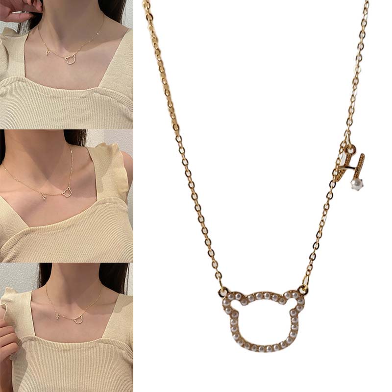 Vòng cổ Mặt Gấu Rỗng Đính Ngọc Trai Dễ Thương