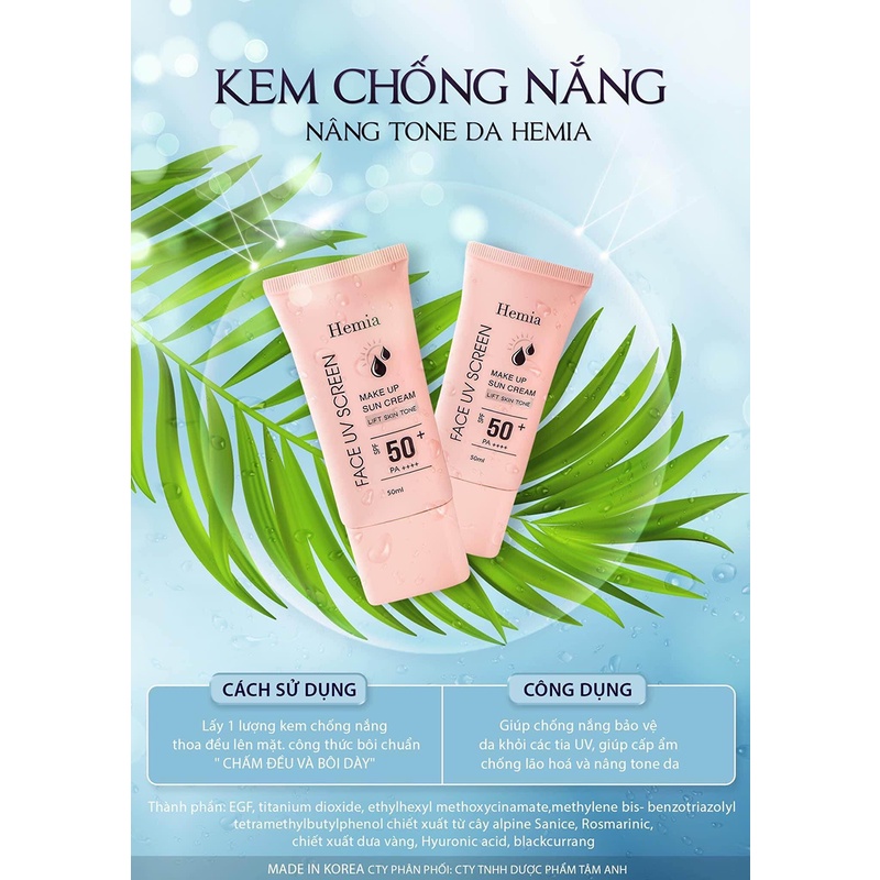 Kem Chống Nắng Hemia Nâng Tông Da Hàn Quốc - 8809032670036