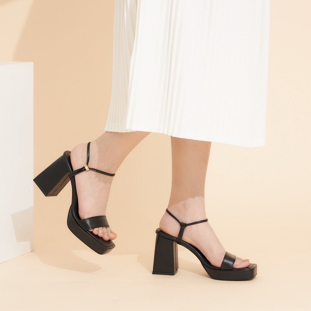 Giày Nữ MWC 4356 - Giày Sandal Cao Gót Quai Ngang Đế Đúp Mũi Vuông Gót vuông 9p Mẫu Mới Thời Trang Hot Trend