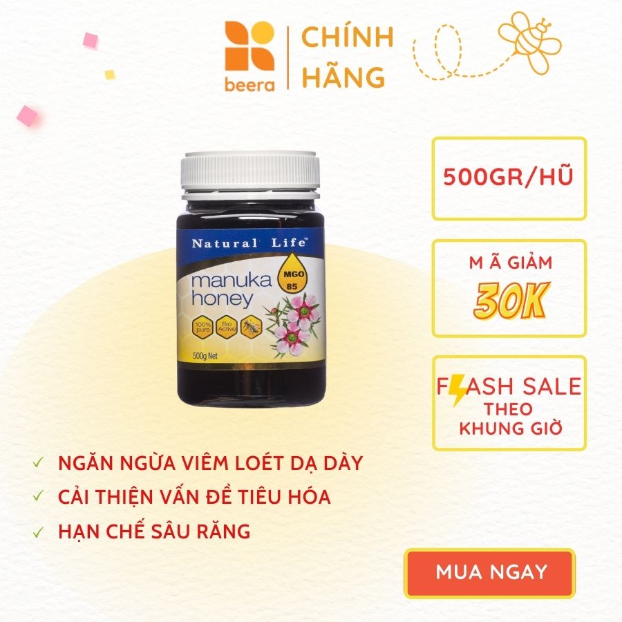 Mật Ong Manuka MGO 85/5+ Natural Life Beera giảm viêm loét dạ dày,hạn chế sâu răng (500g)