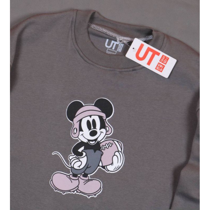 DISNEY Uniqlo Áo Sweater Cổ Tròn In Hình Chuột Mickey Xinh Xắn