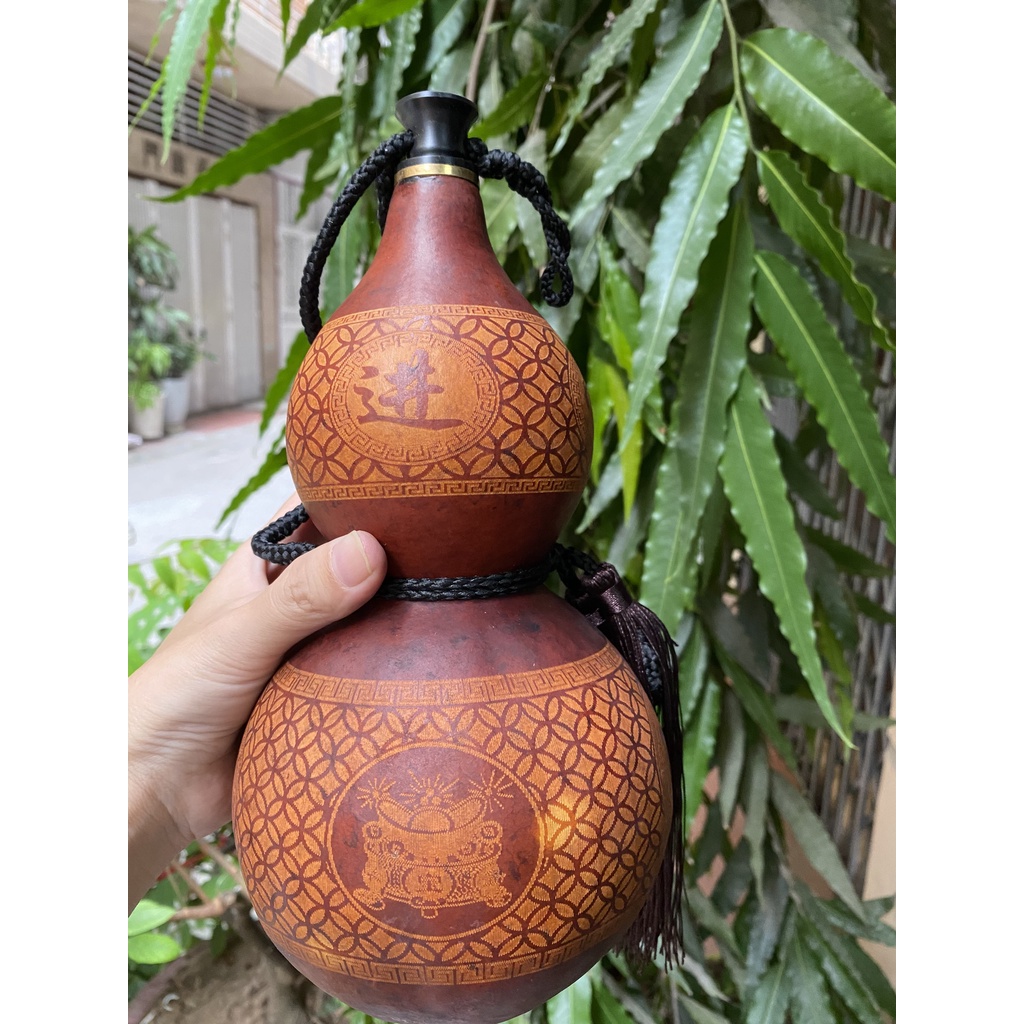 Hồ lô tự nhiên đựng rượu, hồ lô đựng nước dung tích 1-1.2L (hàng có sẵn, tặng kèm đế đỡ)