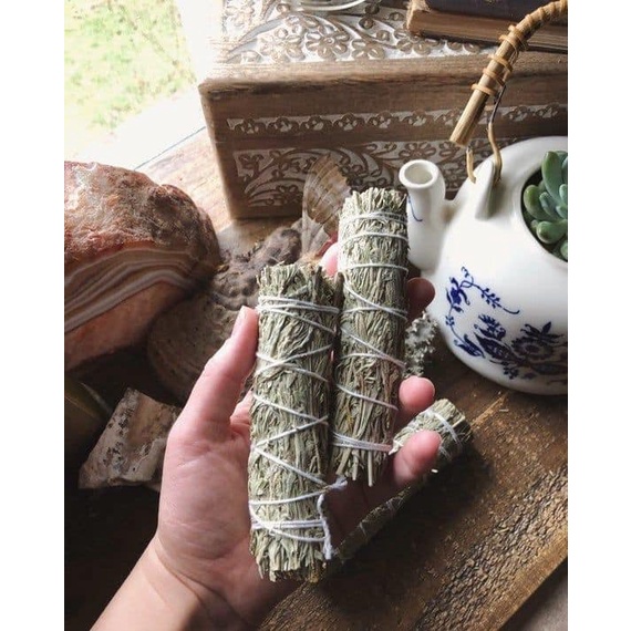 SÉT 3 MÓN THANH TẨY CHIÊU TÀI (Các loại xô thơm 10cm Xô thơm xanh /xô thơm trắng / Hương thảo / bách xù /palo santo