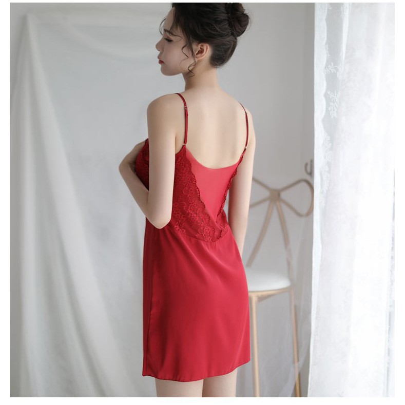 Váy ngủ 2 dây sexy siêu quyến rũ - Có đệm ngực- kèm tặng tất với mặt nạ- quần chip, váy ngủ lụa | BigBuy360 - bigbuy360.vn