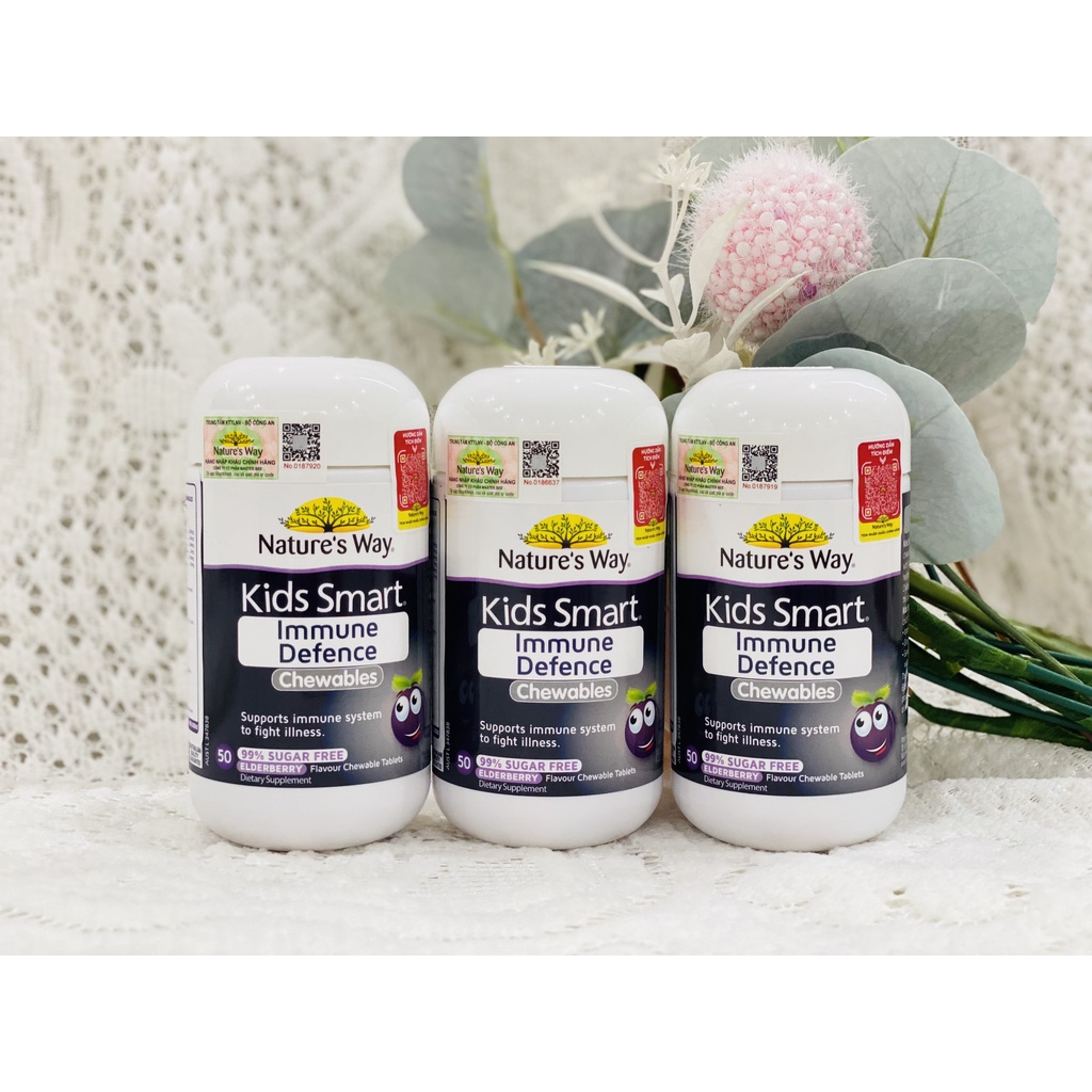 Combo 2 Hộp Viên Nhai Cho Bé Nature’s Way Kids Smart Immune Defence Chewables Tăng Cường Miễn Dịch 50 Viên