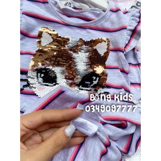 Váy Bé Gái Mèo Sequin Kẻ