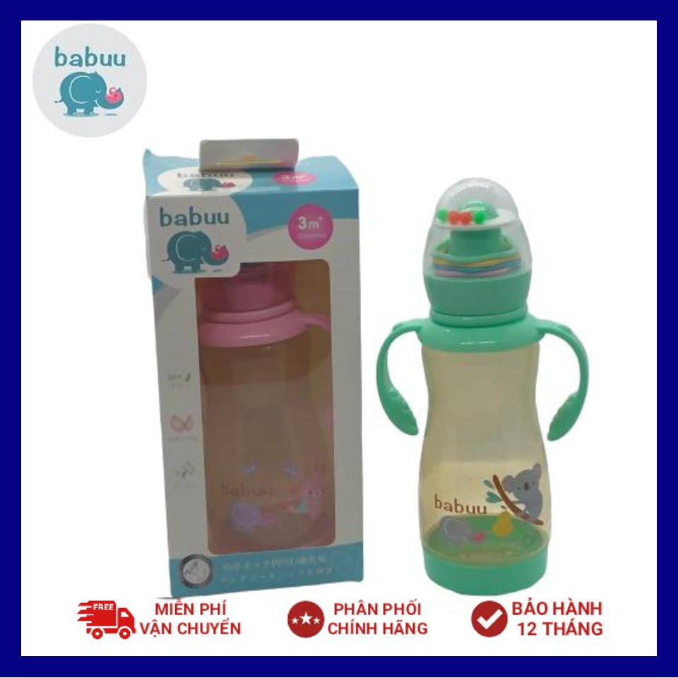 (Tặng kèm tay cầm và núm ti) Bình sữa Nhật Bản Babuu Baby 120ml/ 270ml có tay cầm kèm đồ chơi cho bé