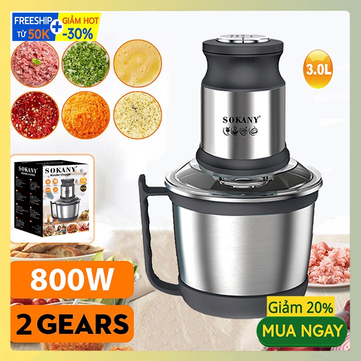 Máy Xay Thịt Cá, Xay Thực Phẩm Cối Inox 3L 800W Chính hãng SOKANY