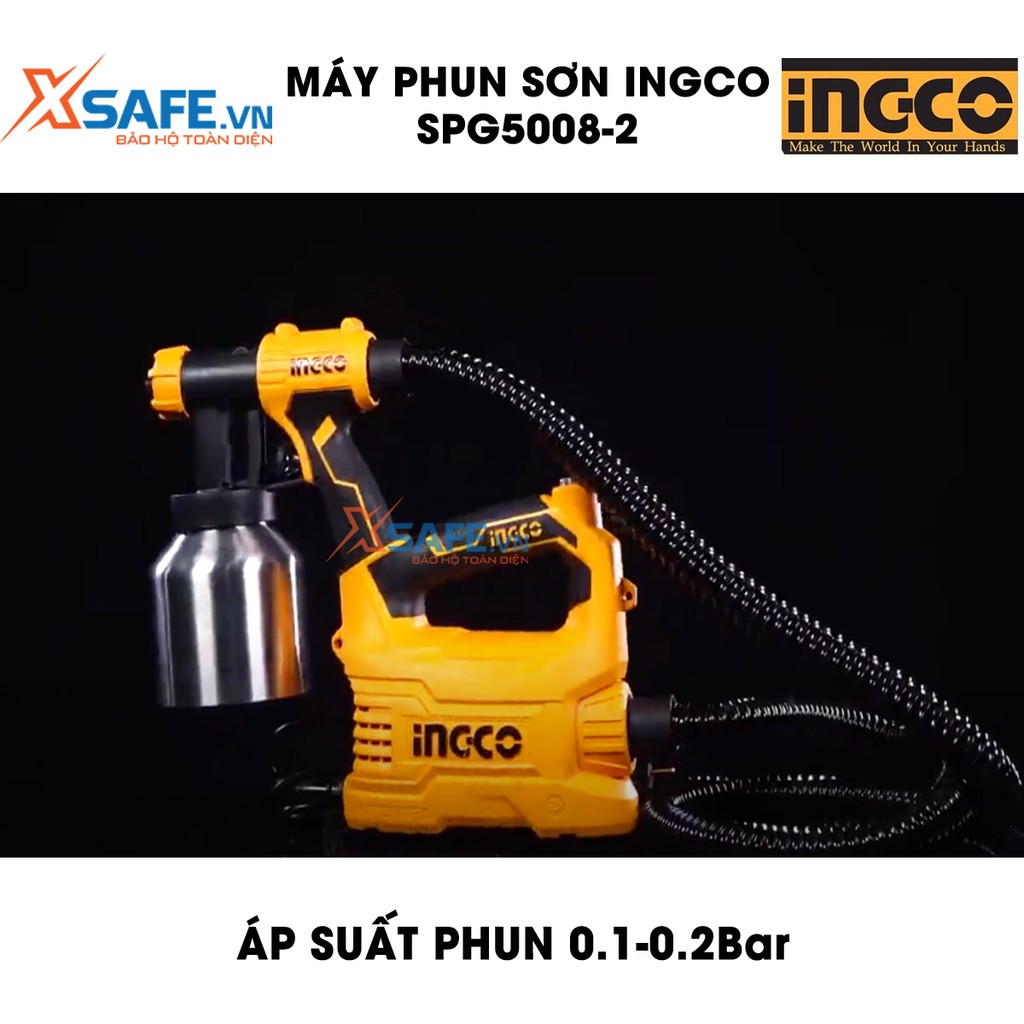 Máy phun sơn cầm tay INGCO SPG5008-2 500W Súng phun sơn điện đầu béc 2.5mm, bình chứa nhôm 800ml - Bảo hành 6 tháng