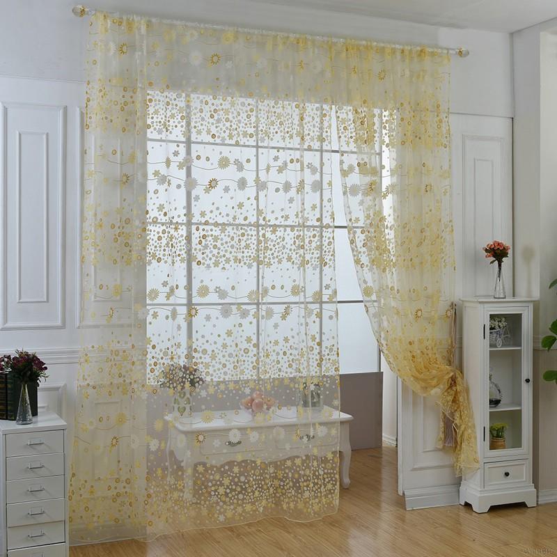 Rèm cửa chất liệu voan xuyên thấu họa tiết hoa lá thời trang kích thước 1x2m