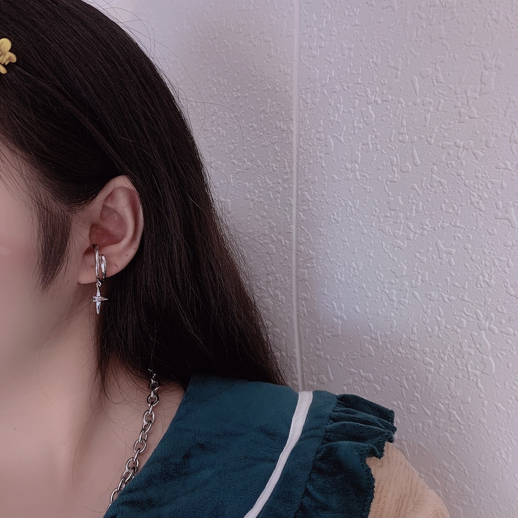 Khuyên tai hình chữ thập màu bạc thời trang retro cá tính dành cho nữ