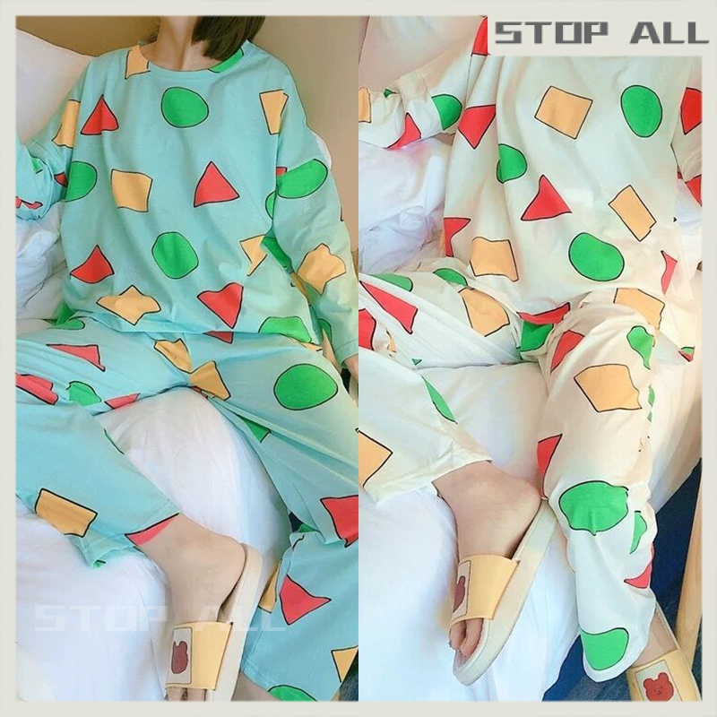 Bộ Đồ Ngủ Tay Dài In Hình Shin-Chan Dễ Thương Thân Thiện Với Da