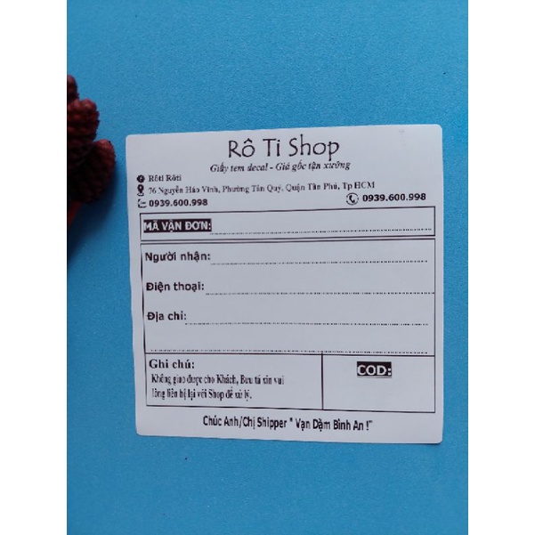 50 Tem Hóa Đơn In Sẵn Thông Tin Kích Thước 10x10cm