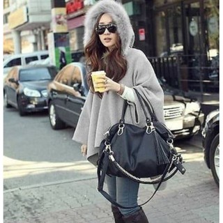 Áo khoác dạ cổ lông thú