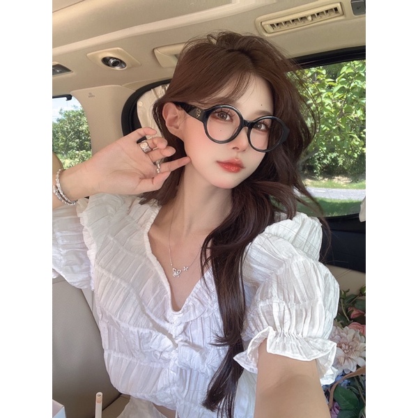 Kính giả cận gọng tròn đính ngọc tr 𝘾𝙝𝙖𝙣𝙚𝙡 CN/channel thương hiệu cao cấp cho nữ