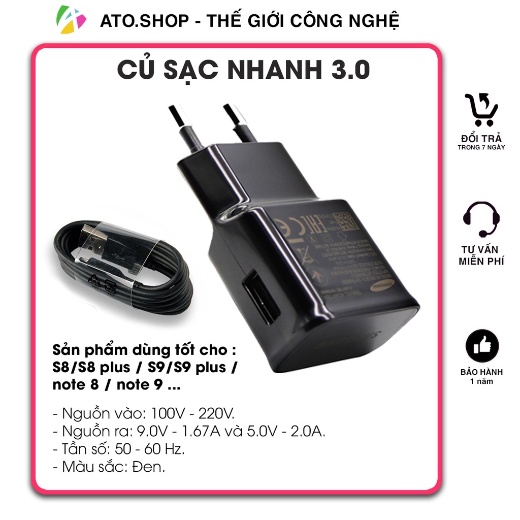 Củ sạc nhanh Samsung S8/S8 Plus/S9/ S9 Plus/ Note 8/ Note 9 chính hãng bóc máy Bảo hành 1 đổi 1