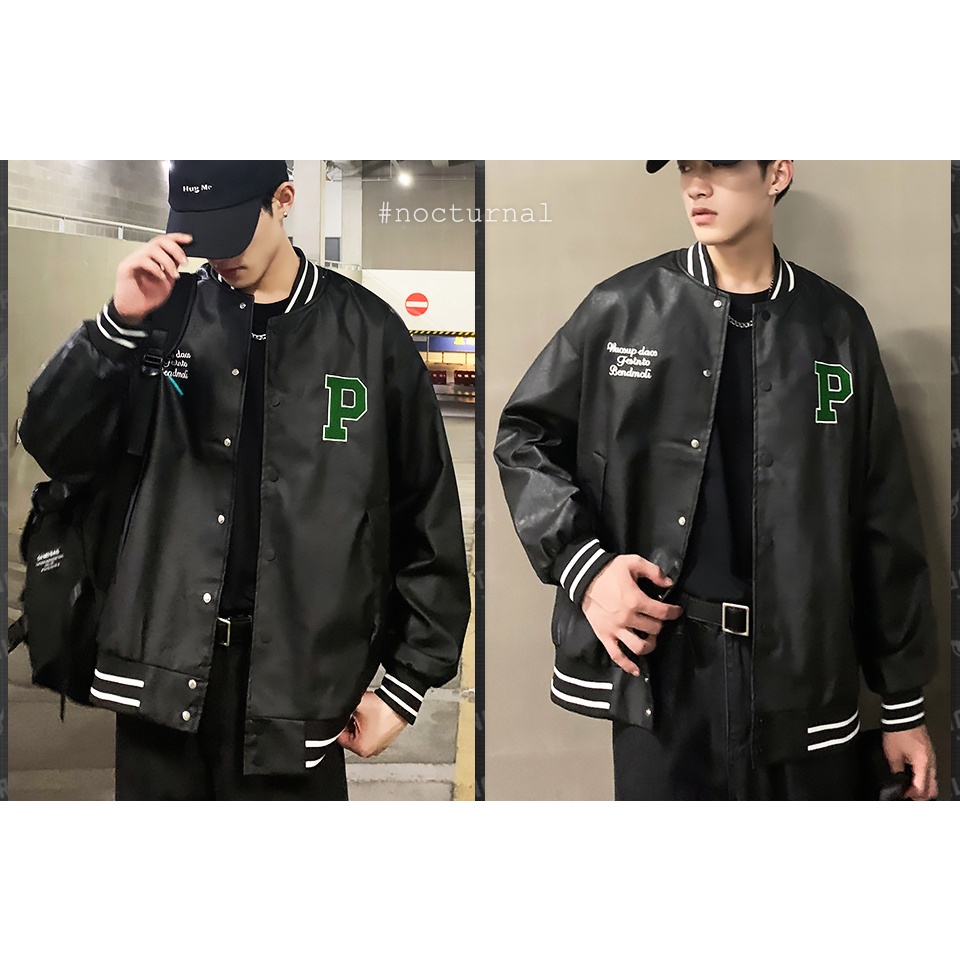 ÁO KHOÁC BÓNG CHÀY BOMBER DA FULL LEATHER LETTER P NOCTURNAL NAM NỮ CẶP ĐÔI UNISEX ULZZANG Gen Z 2021 - Hàng mới về
