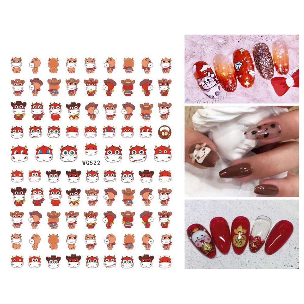Miếng Dán Trang Trí Móng Tay 3D Họa Tiết Bò Sữa Phong Cách Trung Hoa Dễ Thương