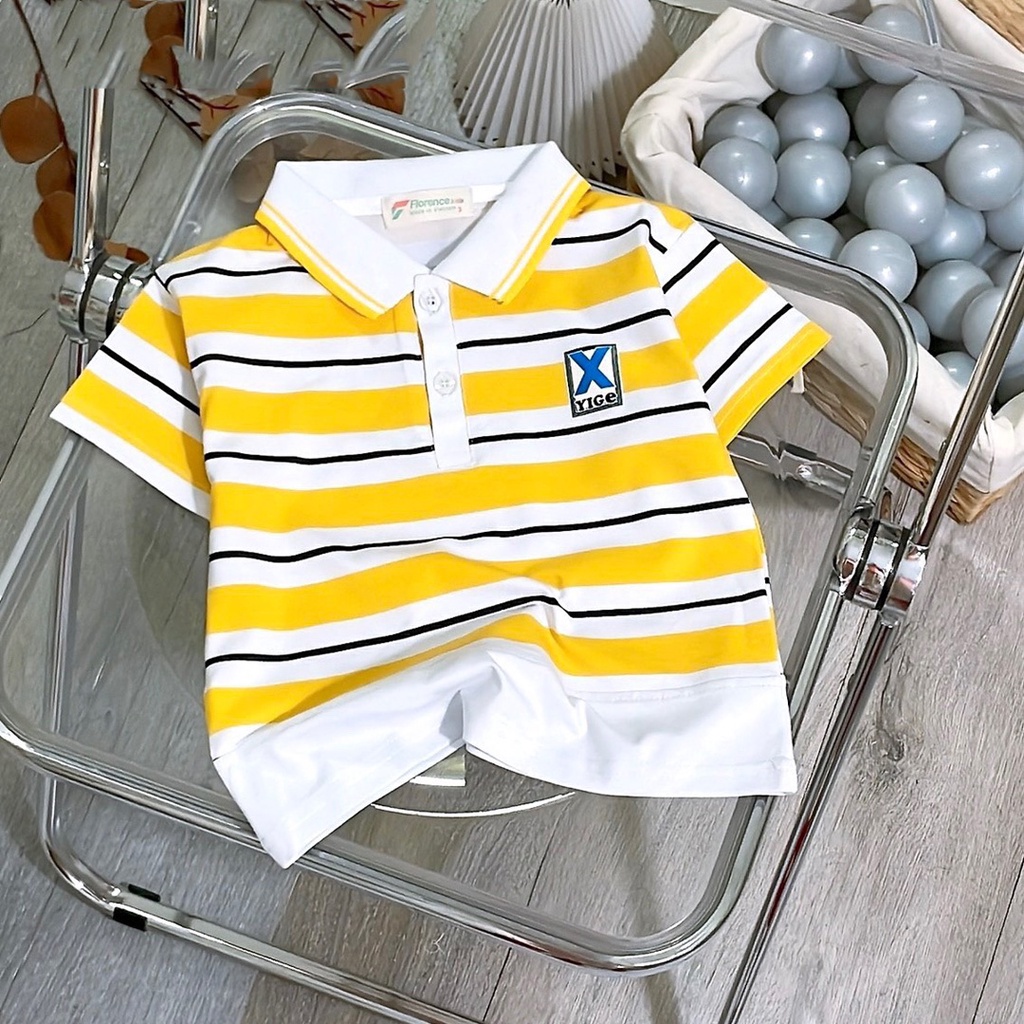 Áo thun cotton sọc cổ bẻ mát mẻ và lịch lãm cho bé trai ( 2 màu xanh và vàng)