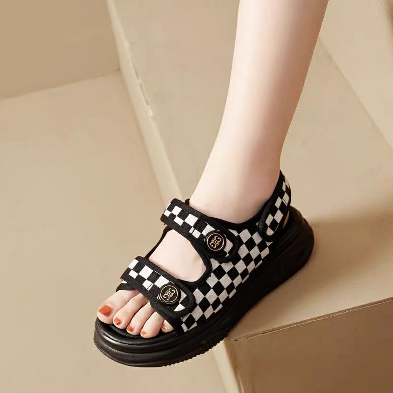 Sandal Quai Dán Kẻ Caro 2 Màu Siêu Hót