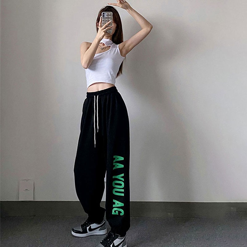 NRVP Quần Thể Thao Nữ Ống Rộng Phong Cách Thời Trang Đường Phố Hàn Quốc Mới