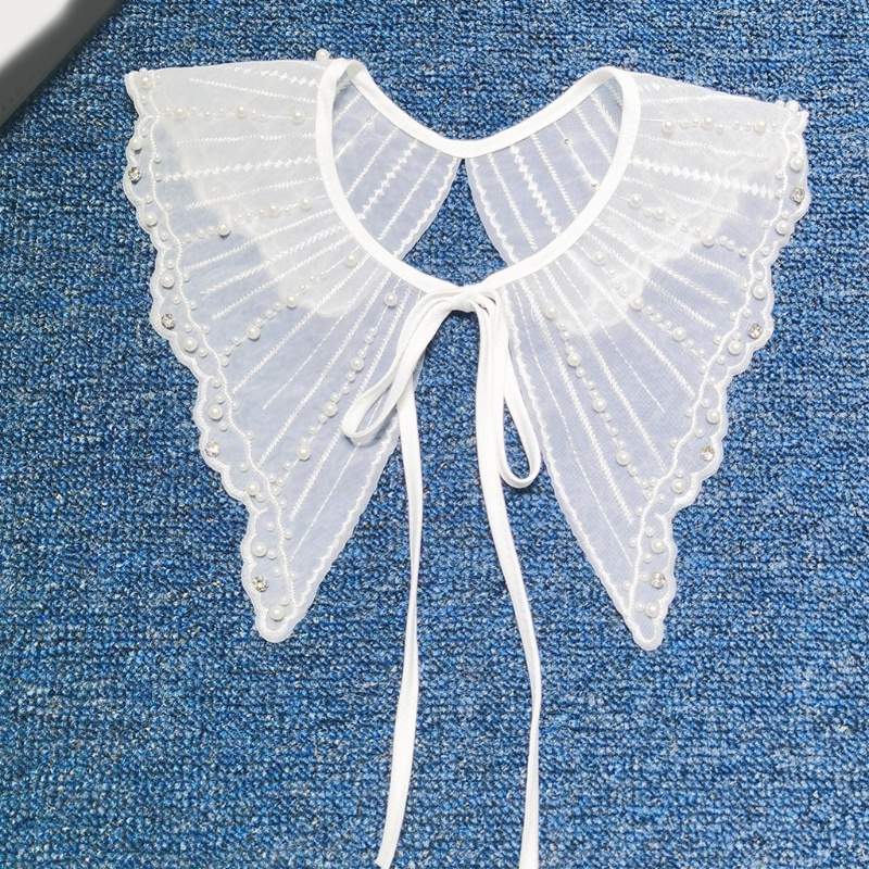 Khăn Choàng Cổ Đính Hạt Ngọc Trai Giả Thêu Họa Tiết Kẻ Sọc Sang Trọng Cho Nữ