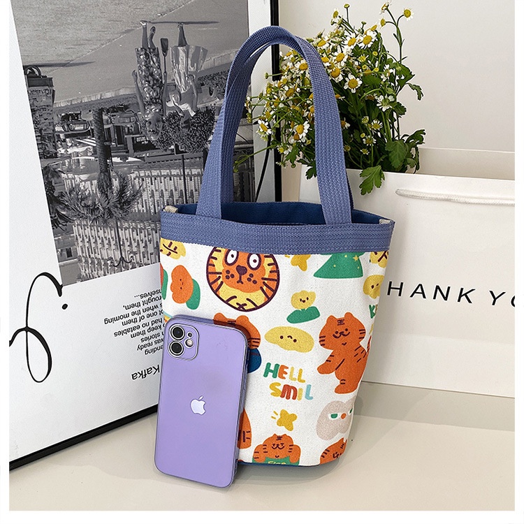 Túi Vải Canvas Đựng Hộp Cơm Trưa In Họa Tiết Hoạt Hình Đáng Yêu