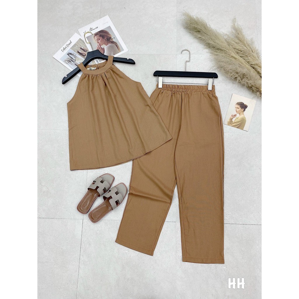 (Đũi Loại 1) Set Đồ Nữ Đẹp, Bộ Đũi Với Áo Cổ Yếm Kèm Quần, 2 Màu, S1003 | BigBuy360 - bigbuy360.vn