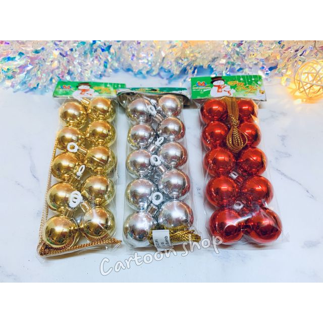 Bịch 10 trái châu đường kính 2.5cm trang trí noel