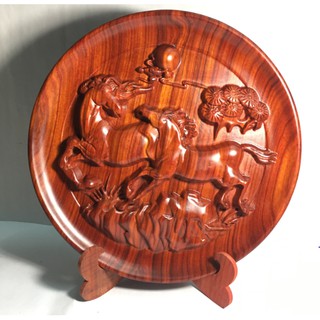 ĐĨA ĐỂ BÀN PHONG THỦY SONG MÃ ( SIZE 30CM) GỖ HƯƠNG NGUYÊN KHỐI CHUẨN 100%, TRANG TRÍ PHÒNG KHÁCH CỰC ĐẸP