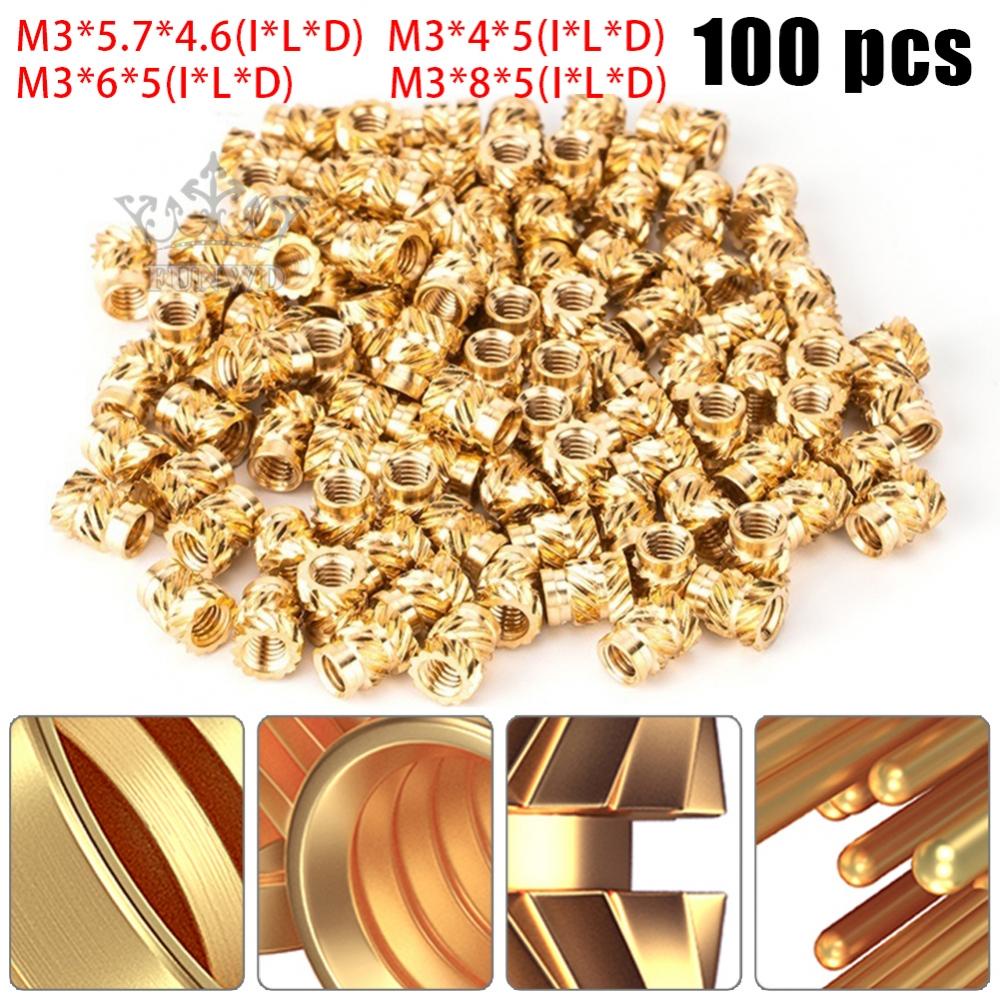 100PCS Threaded Insert Self-clinching Nut Brass Internal Thread Knurled M3