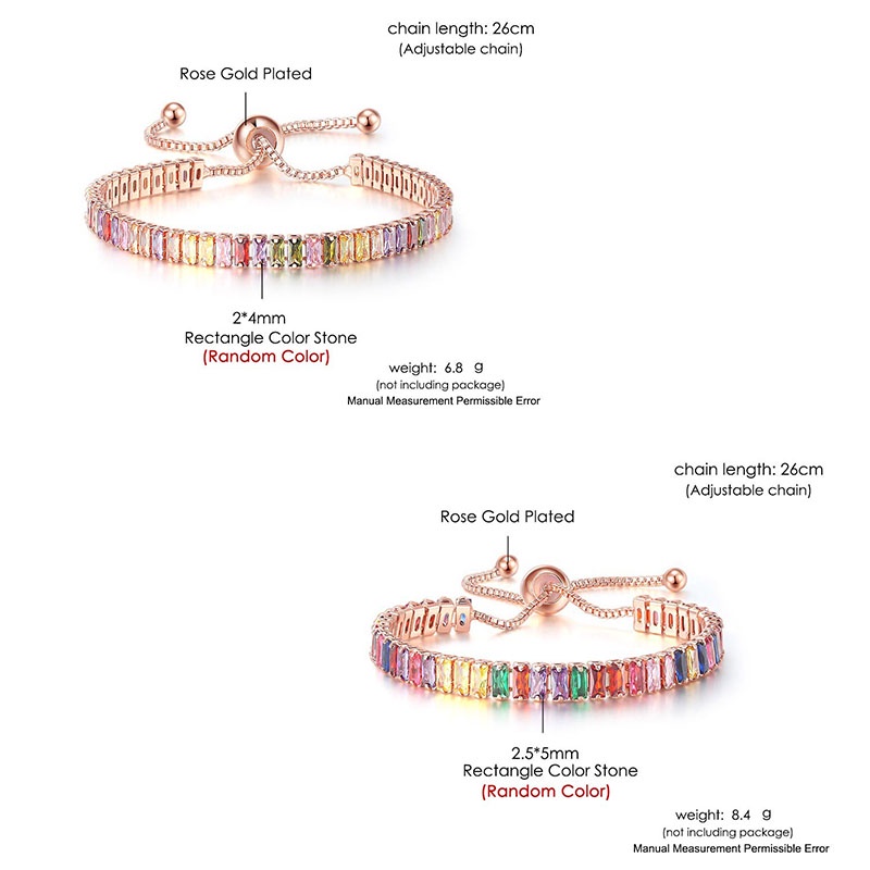 Vòng tay đính đá Zircon nhiều màu sắc có thể điều chỉnh kích cỡ