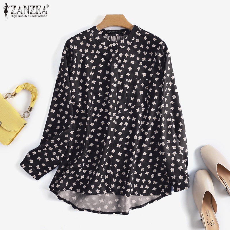 Zanzea Áo Sơ Mi Cổ Đứng Tay Dài Dáng Rộng In Họa Tiết Thời Trang Cho Nữ