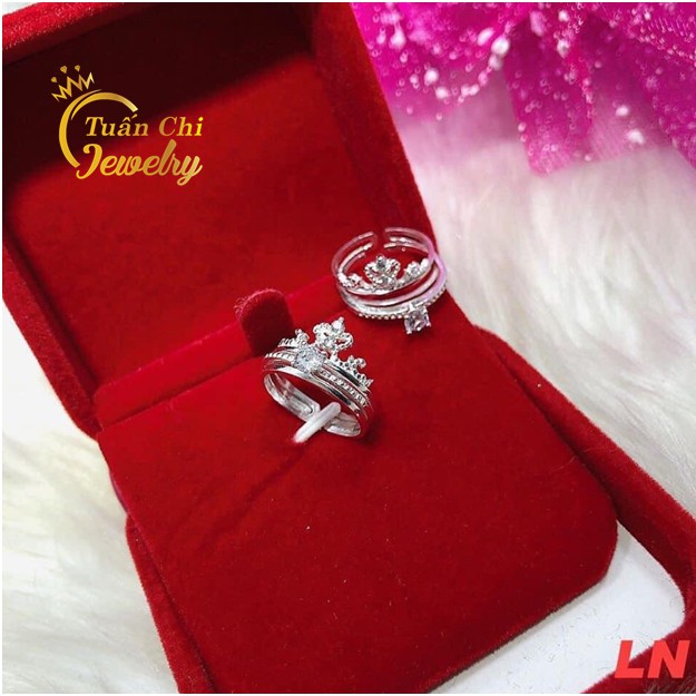 Nhẫn Bạc Nữ FREESHIP Nhẫn Nữ Đẹp, Bạc Ta Cao Cấp, Kiểu Dáng Vương Miện Sang Trọng 2in1