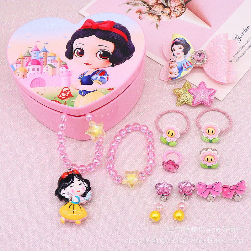 Bộ 5 món trang sức vòng cổ nhẫn bông tai công chúa Elsa màu dạ quang đáng yêu cho bé gái