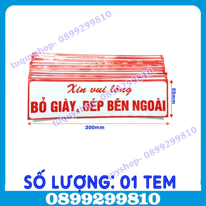 01 Sticker nhắc nhở để giày dép ở ngoài, tem dán logo yêu cầu bỏ giày dép bên ngoài dùng cho nhà cửa công ty