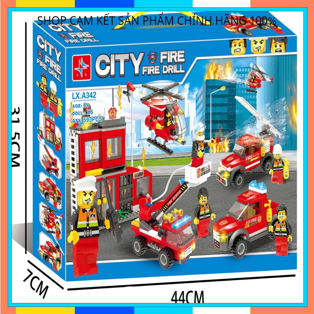 Lego Ghép Hình Đội Cảnh Sát Cứu Hỏa 593PCS LXA342