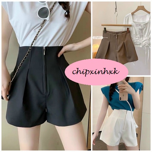 Quân short Nữ CHIPXINHXK ống rộng giả váy, khóa giữa