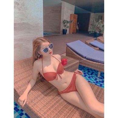 Bikini 2 mảnh nơ ngực cột lưng phối chip nhiều màu VATIXA BKN100