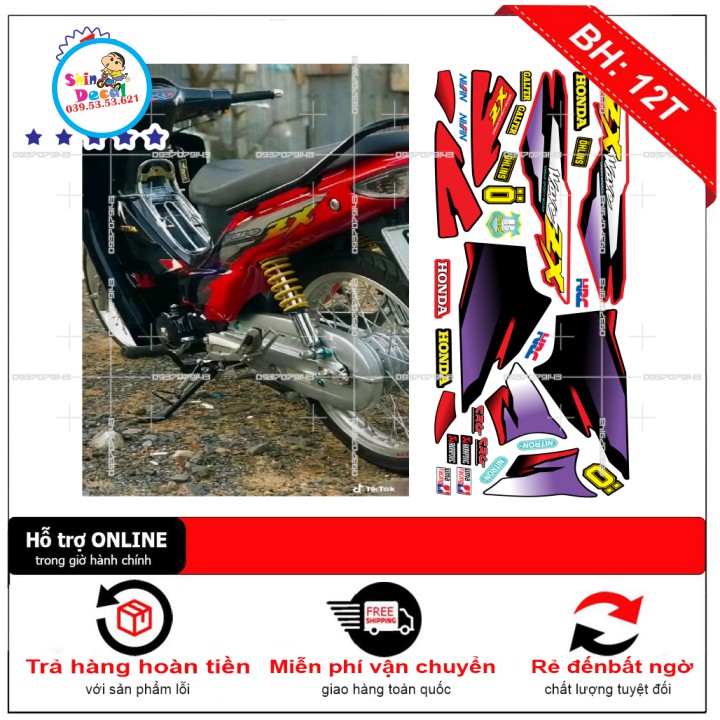 [SHIN DECAL] Tem xe honda wave ZX đỏ đen