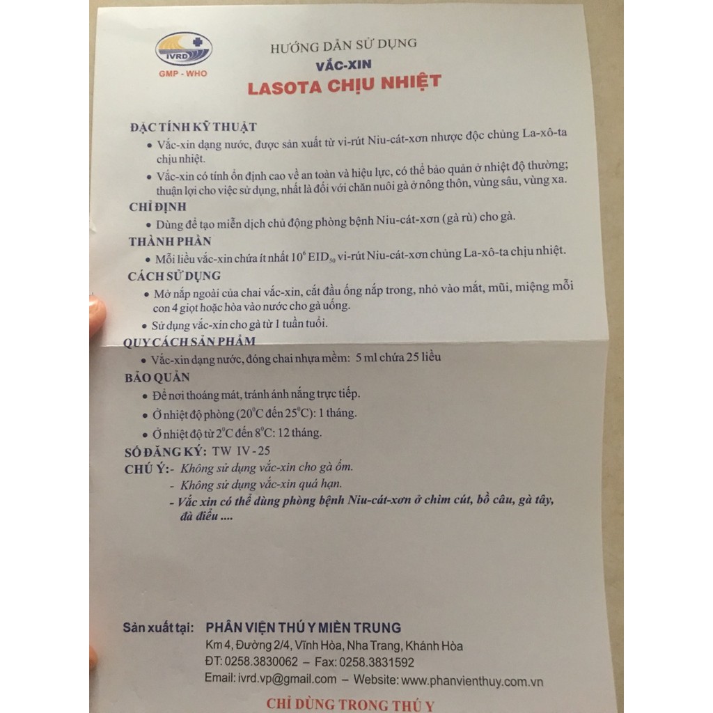Lasota chịu nhiệt 25 liều dùng cho gà, chim