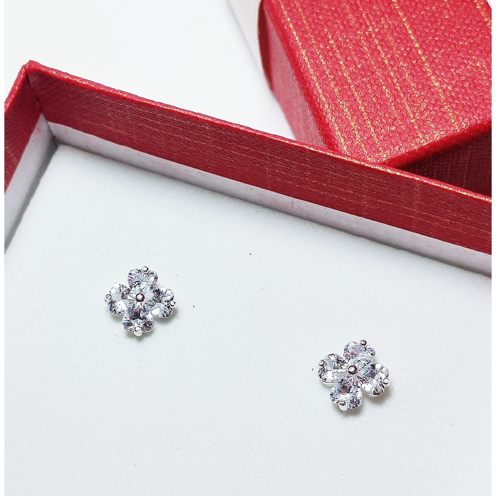 Khuyên tai bạc khuyen tai cỏ 4 lá nạm đá sáng lấp lánh Van Jewelry V10042